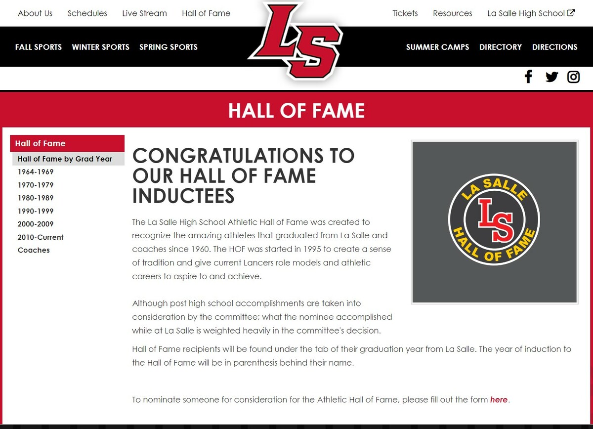 La Salle Athletic Hall of Fame Website 2023